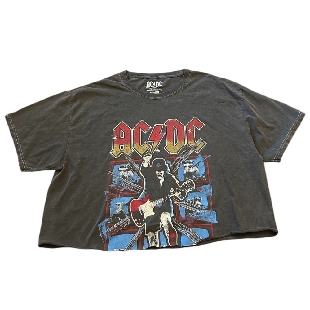 AC/DC Blow Up Your Video Graphic Tee Cropped Rolled Hem Retro Gray Size M/L - Picture 2 of 12
